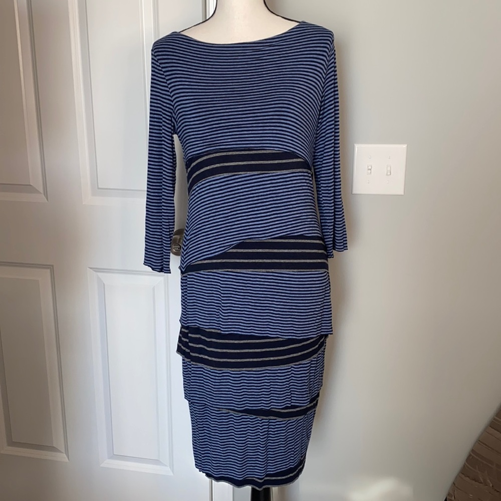 Bailey 44 Nordstrom Layered Ruffled Striped Blue Soft Dress